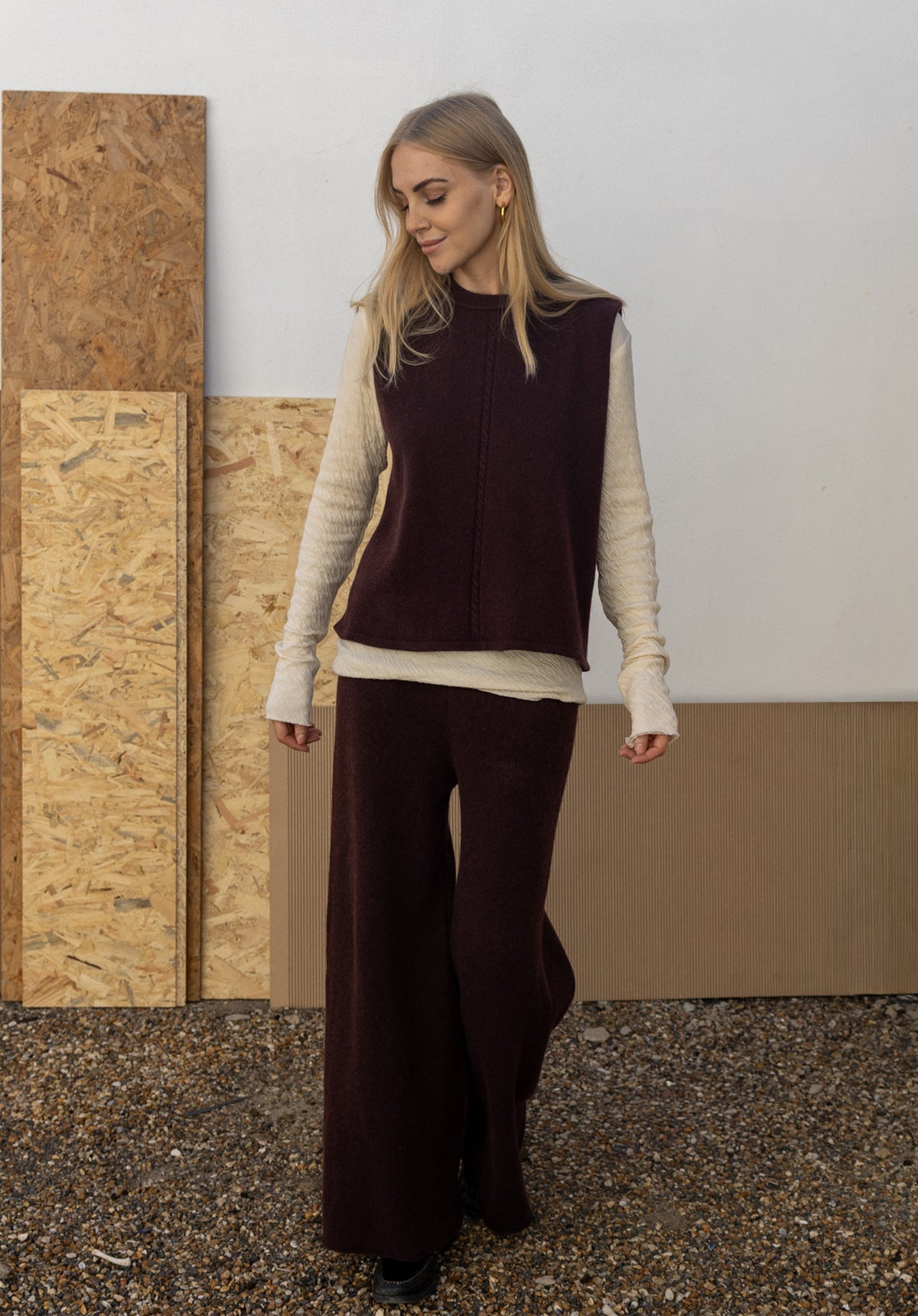 Wide Leg Cashmere Trousers | Raisin