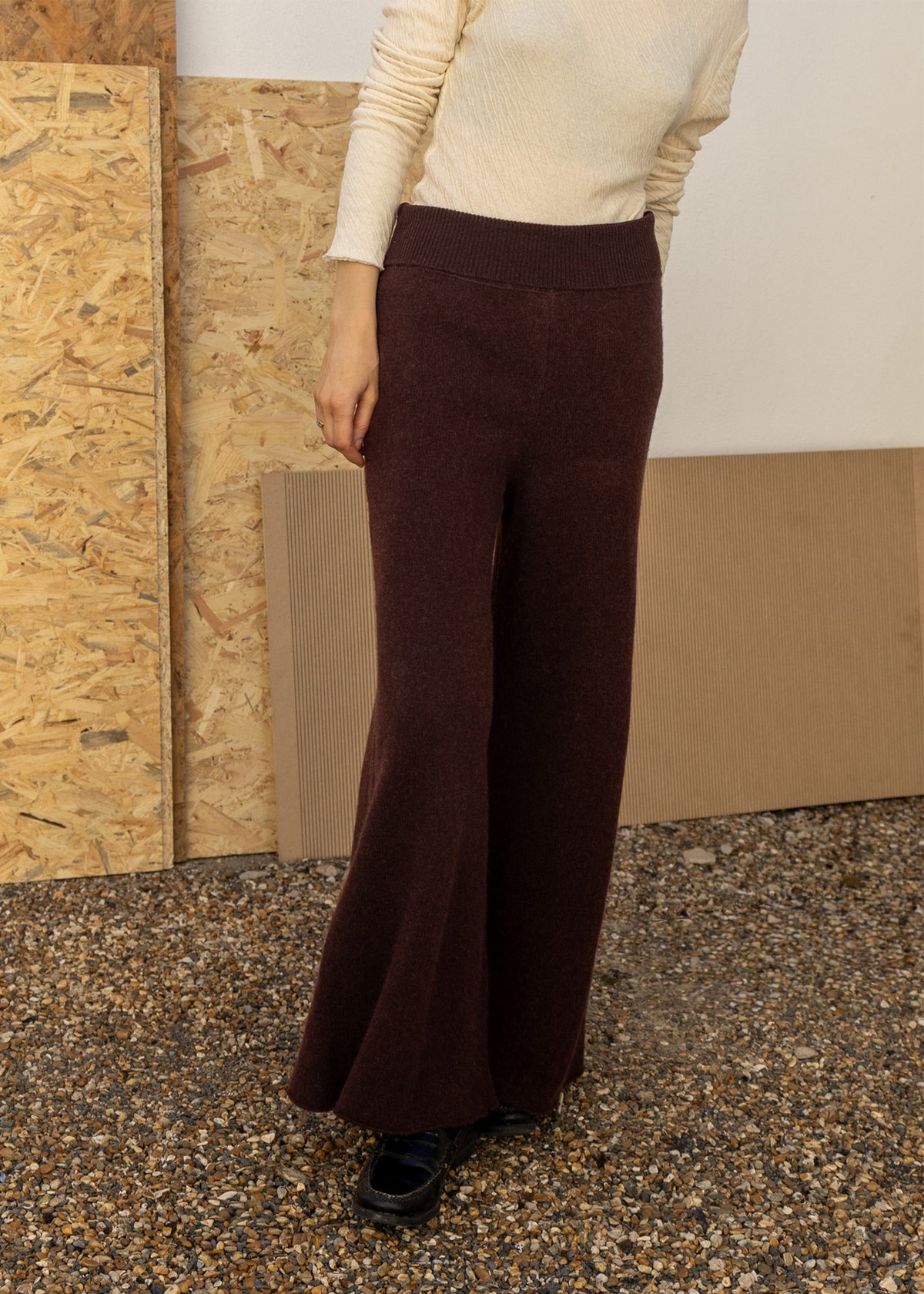 Wide Leg Cashmere Trousers | Raisin