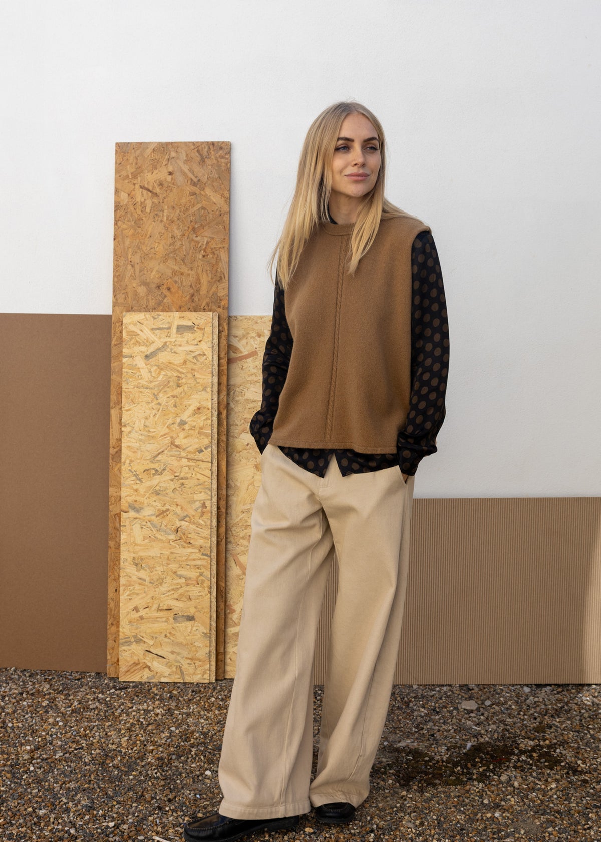 Cashmere Cable Front Vest Top | Gingerbread