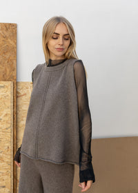 Cashmere Tramline Vest Top | Mushroom