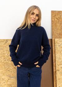 High Neck Cashmere Sweater | Navy