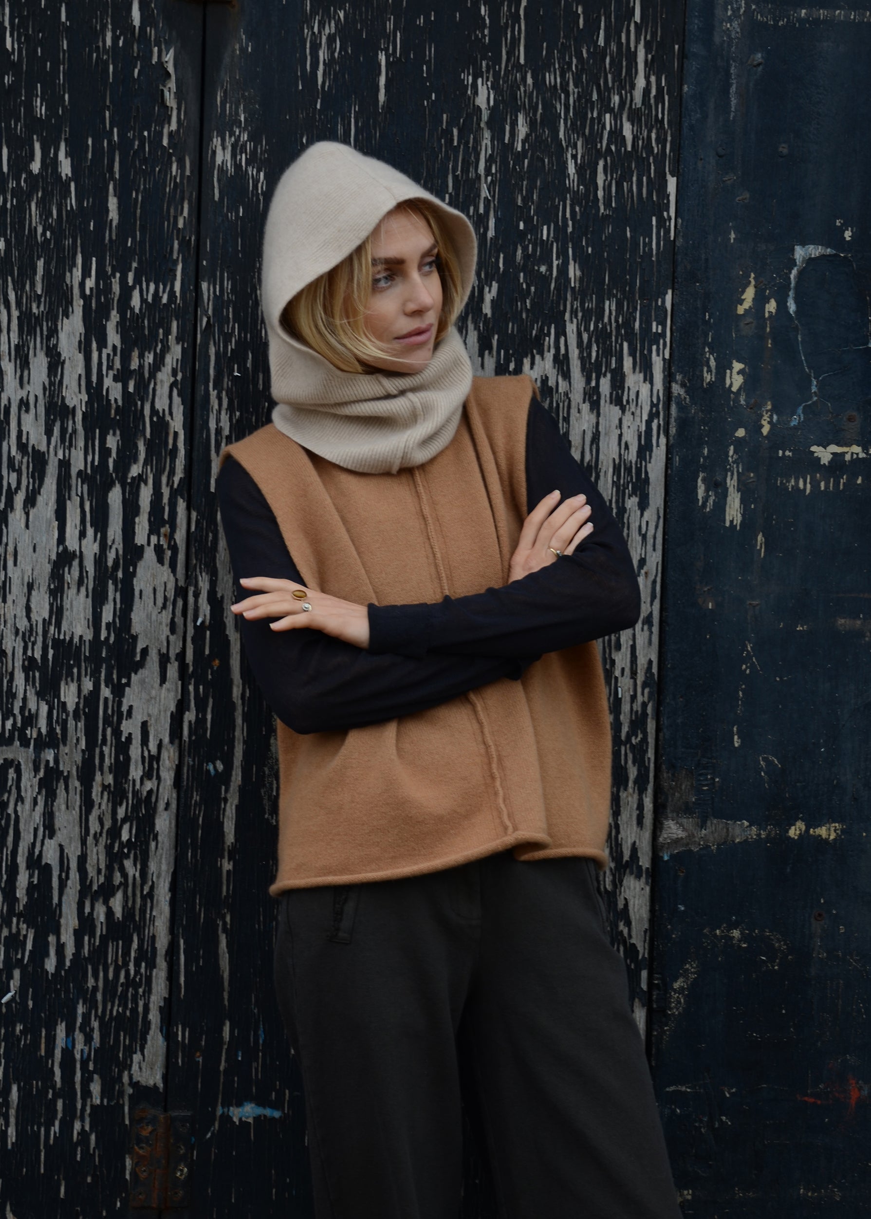 Cashmere Rib Hood | Oat
