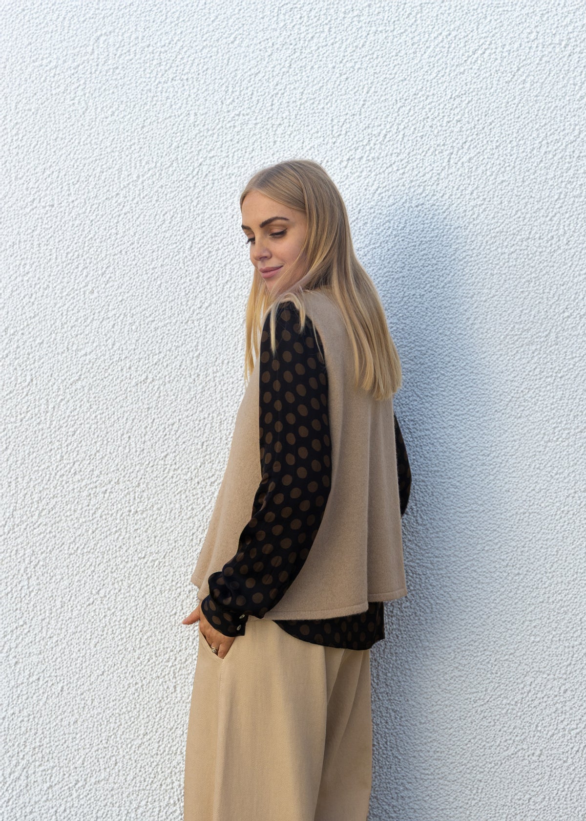 Cashmere Cable Front Vest Top | Oat