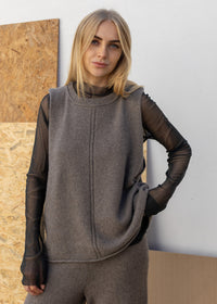 Cashmere Tramline Vest Top | Mushroom
