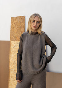 Cashmere Tramline Vest Top | Mushroom