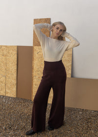 Wide Leg Cashmere Trousers | Raisin