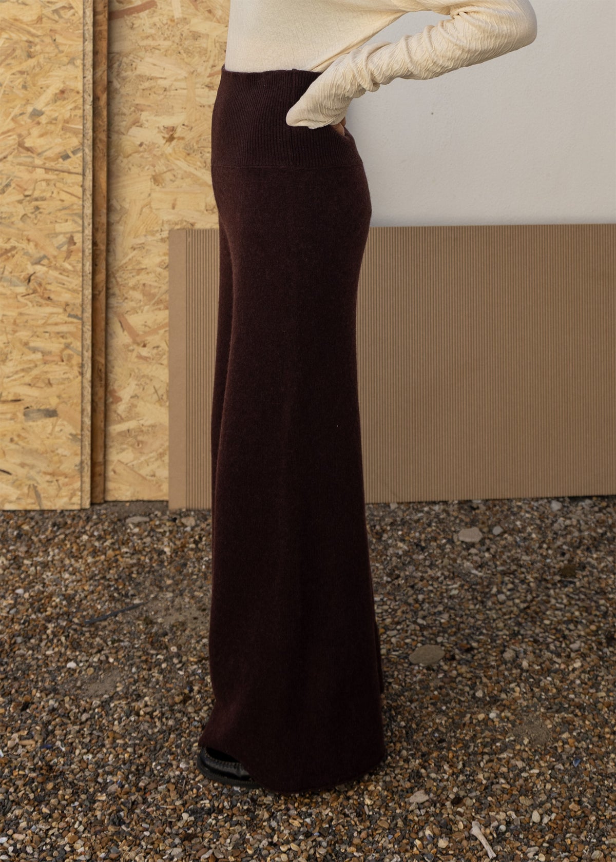 Wide Leg Cashmere Trousers | Raisin